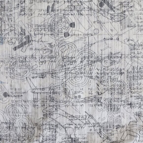 DKNY JEANS casual button down shirt men's size L white with "blueprint" pattern - Picture 9 of 11